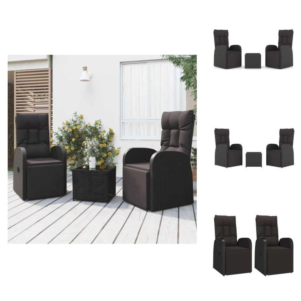 vidaXL 3-tlg. Garten-Lounge-Set Schwarz Poly Rattan & Stahl - Gartenmöbel-Sets