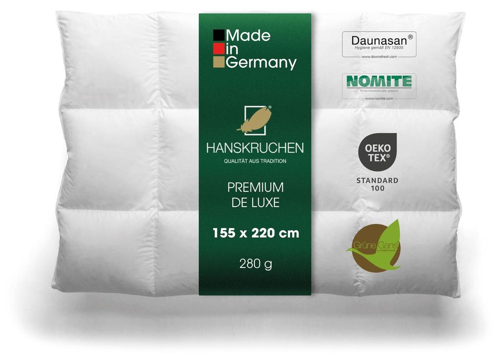 HANSKRUCHEN Daunen Bettdecke 155x220 cm extra Leicht waschbar 90% Daunen Allergiker Daunendecke atmungsaktiv Kassettendecke weiß - Premium de Luxe