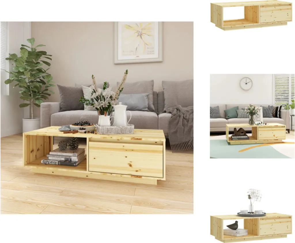Table Basse de Salon Rectangulaire 110x50 cm en Sapin Massif Naturel