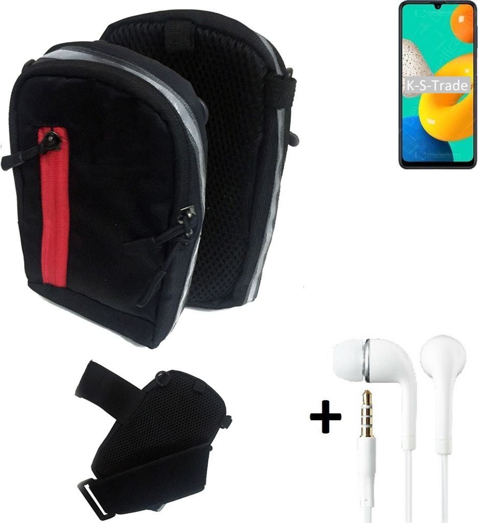 K-S-Trade Outdoor Gürteltasche Holster Umhängetasche + Kopfhörer kompatibel mit Samsung Galaxy M32 schwarz Handy Tasche Case travelbag Schutzhülle