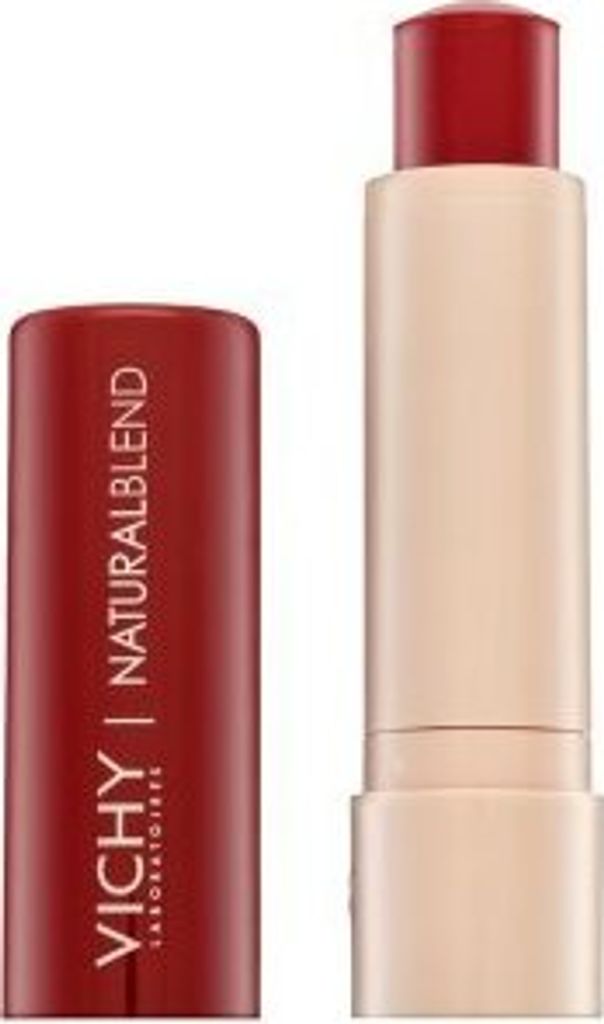 A lipstick and its cap are shown against a white background.