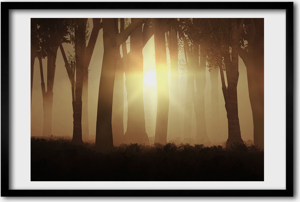 Bild 60x40 MDF-Rahmen, Wandkunst Nebel im Wald