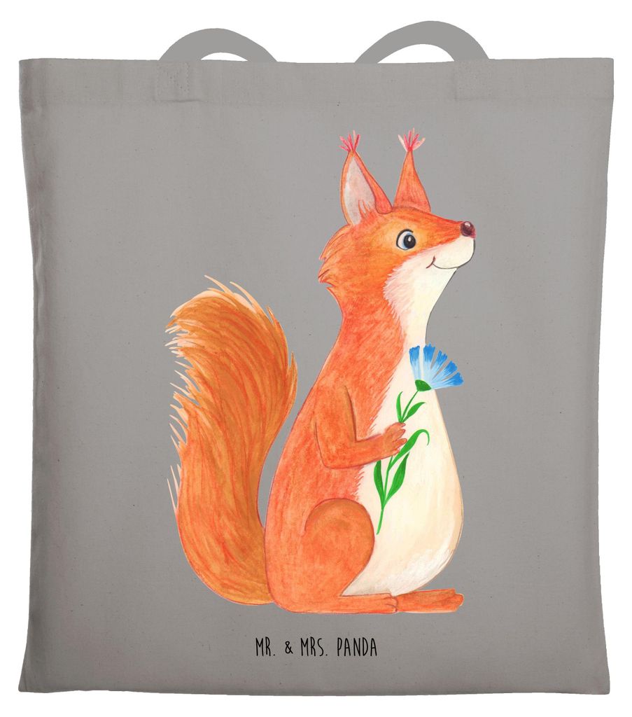Mr. & Mrs. Panda canvas tasche Eichhörnchen Blume - Light Grey - Geschenk, Shopping, Spruch Positiv, Einkaufstasche, Spaß, glücklich, Jutebeutel...