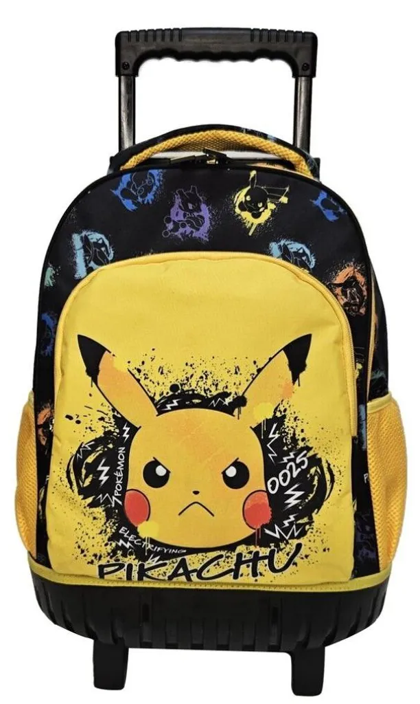 Valise Pokémon jaune design Skate Face avec roulettes multidirectionnelles