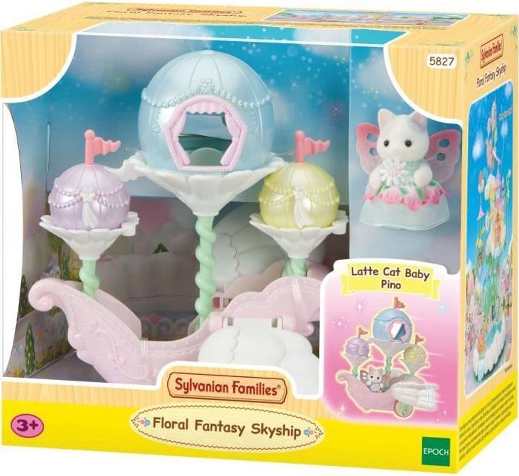 Sylvanian Families Blumenboot, inklusive Baby Latte Katze Fee, Bewegliche Flügel, Spielzeug ab 3 Jahren