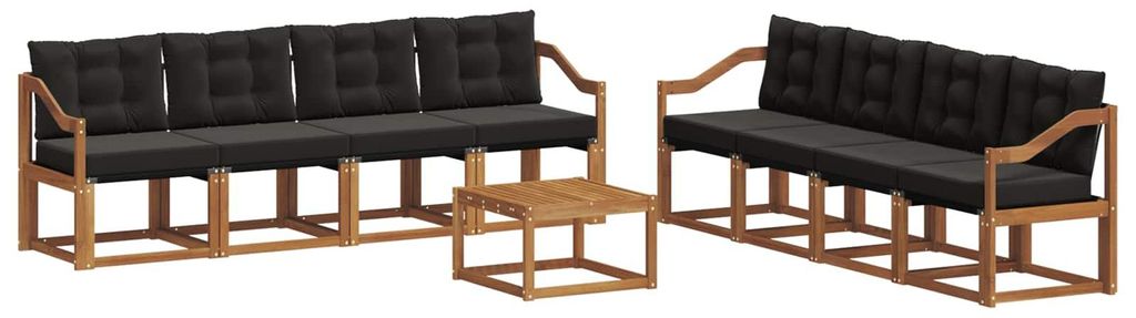 vidaXL Outdoor-Sofagarnitur mit Kissen 9 pcs Natürlich und Schwarz