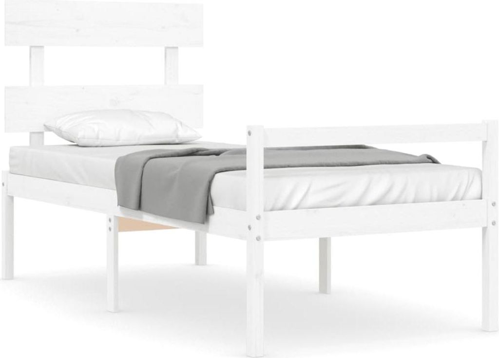 vidaXL Seniorenbett mit Kopfteil 90x200 cm Weiß Massivholz