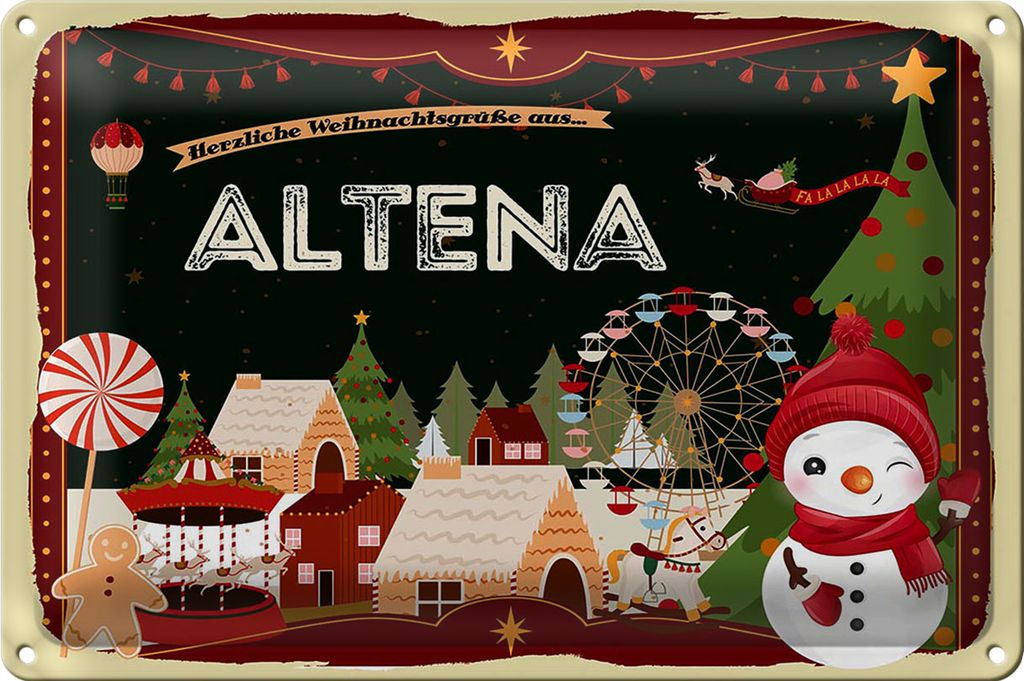 Blechschild Weihnachten Grüße aus ALTENA 18x12cm