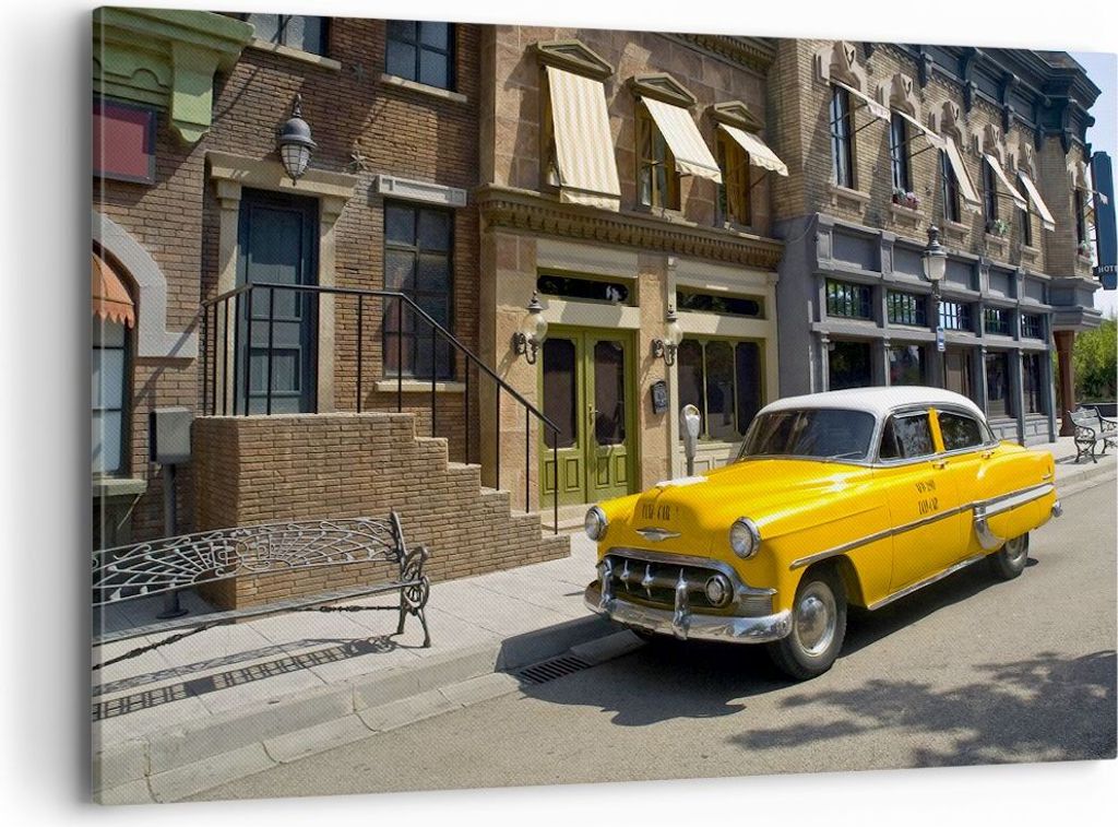 Bild auf Leinwand - Leinwandbild - Amerikanisches auto klassisch stadt - 120x80cm - Wand Bild - Wanddeko - Leinwanddruck - Bilder - Kunstdruck - Le...