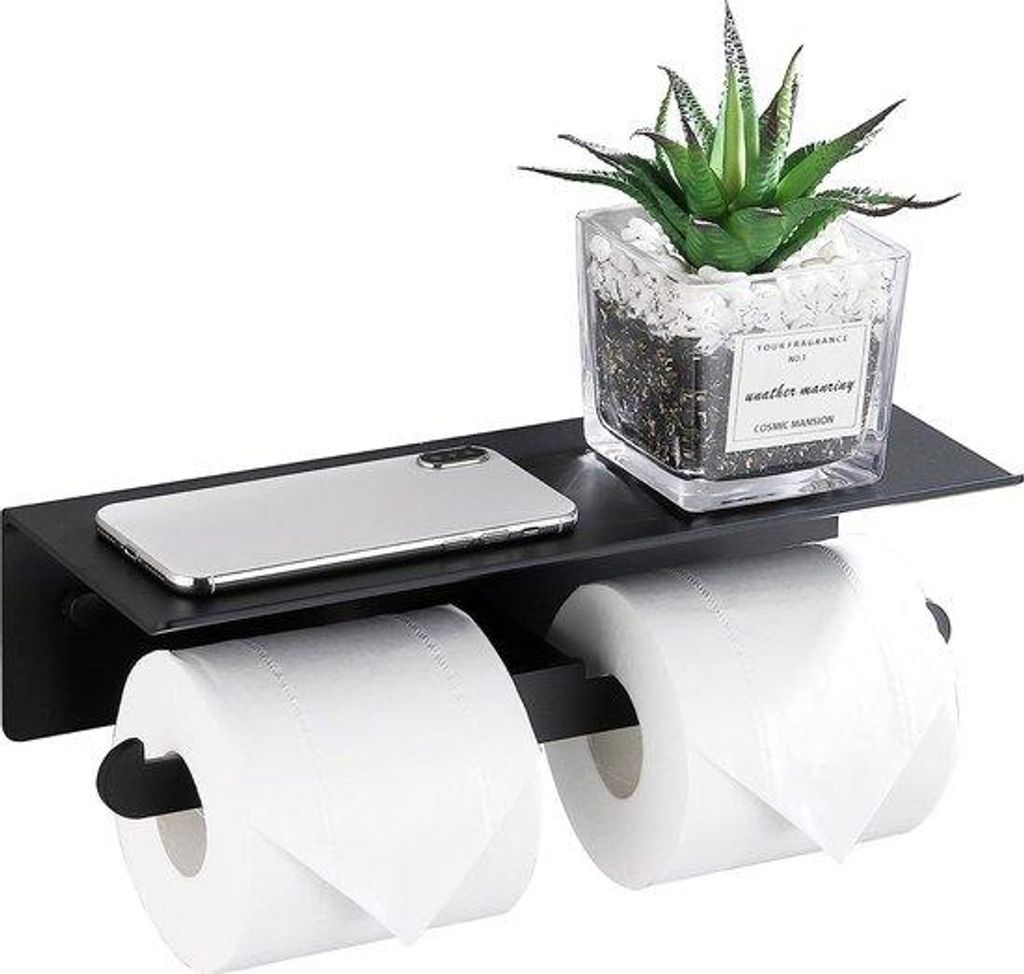 Aluminium Toiletpapierhalter mit Telefonhalter, Doppelrolle, für Küche und Badezimmer, schwarz