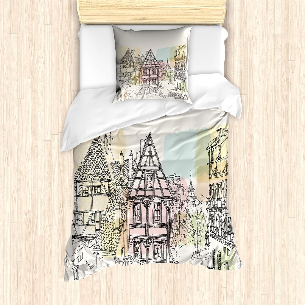 ABAKUHAUS Deutsche Bettbezug Set für Einzelbetten, Historische Szene Nürnberg, Milbensicher Allergiker geeignet mit Kissenbezug, 135 cm x 200 cm ...