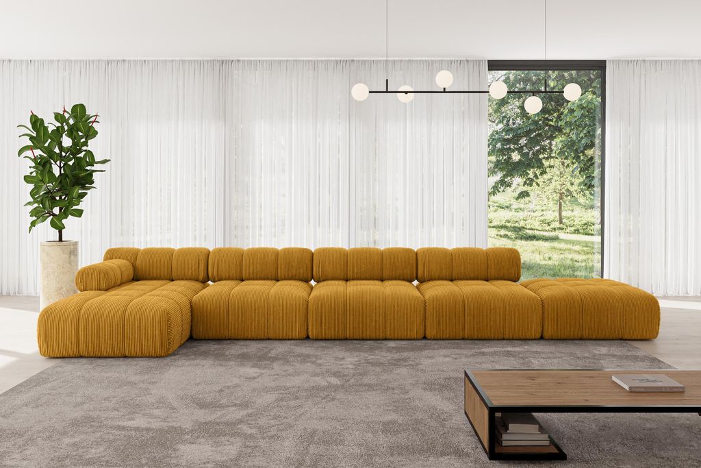 ALTDECOR Modulares Sofa Ecksofa in L-Form - Lizur-L3 - 475x160x70 cm Senfgelb Corner modular Sofa Eckcouch Couch Wohnlandschaft Cauchsofa Polstersofa