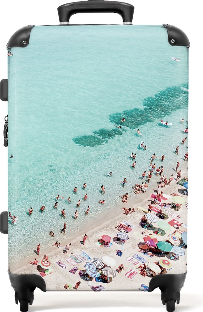 NoBoringSuitcases.com Großer Koffer - Meer - Strand - Sonnenschirme - Blau - Sommer - Kombinationsschloss TSA - Hartschalen Trolley 4 Rollen - 7...