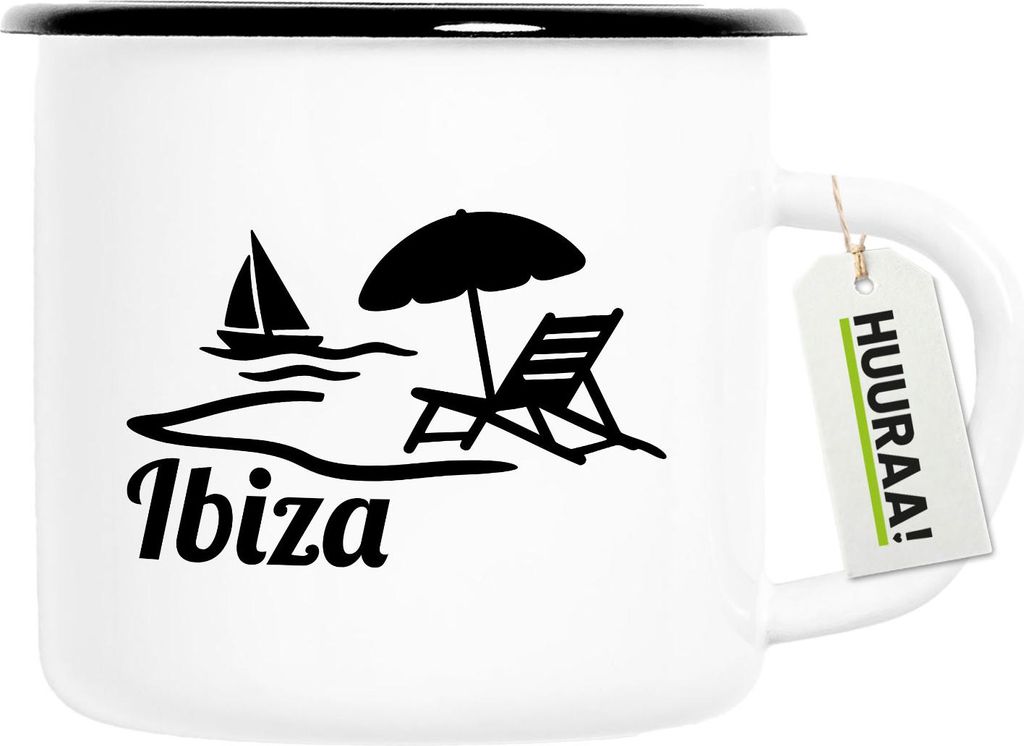 Huuraa Emaille Tasse Ibiza Spanien 300ml Vintage Campingbecher Geschenkidee