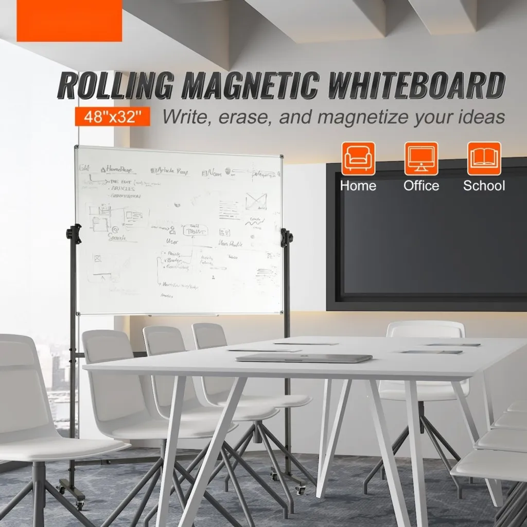 Tableau Blanc Pivotant 360° - Hauteur Réglable et Surface Aimantée - 2