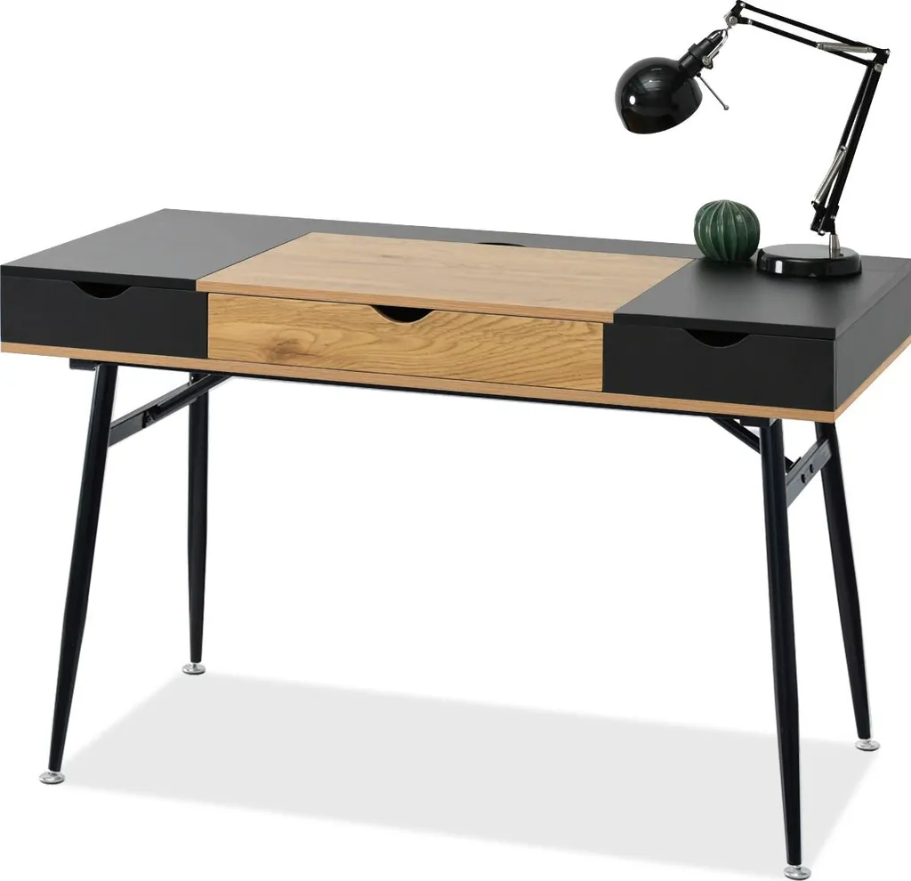 Petit Bureau d'Angle PANDO Noir et Bois avec Rangement pour Chambre