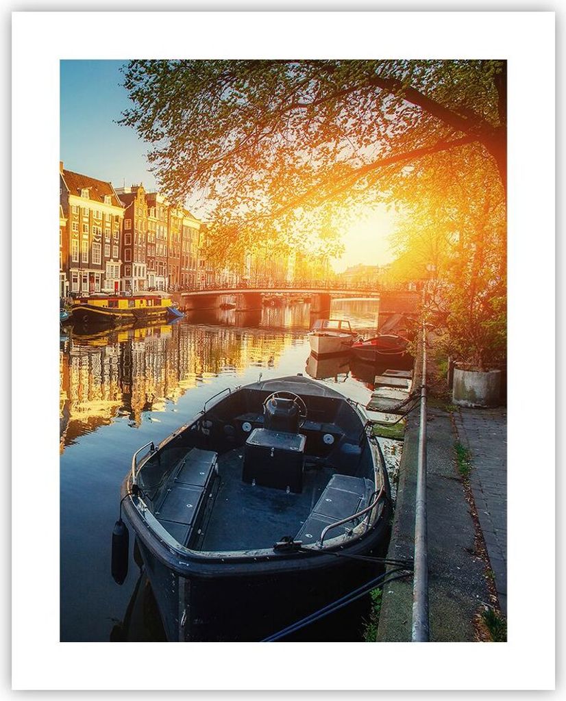 Poster - Poster ohne Rahmen - Kanal Boot Amsterdam Wasser - 40x50 cm - Wand Bild - Wanddeko - Wandbilder - Kunstposter - Wandposter - Bilder - Kuns...