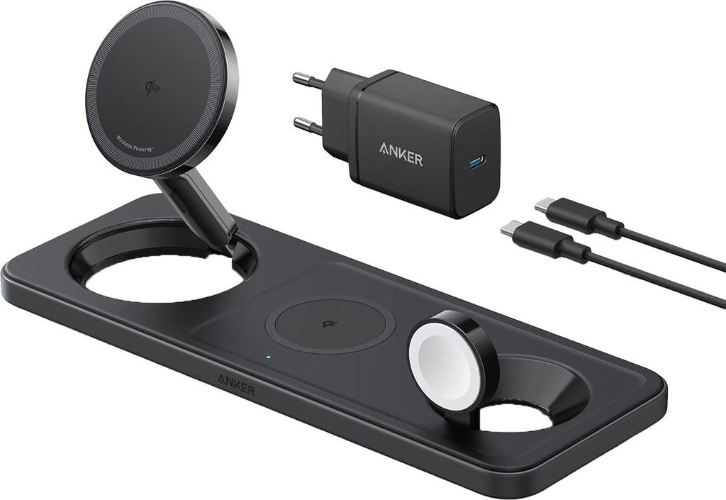 Anker MagGo (3-in1-Pad), Ladestation, kompatibel mit Apple, Kabelloses Aufladen