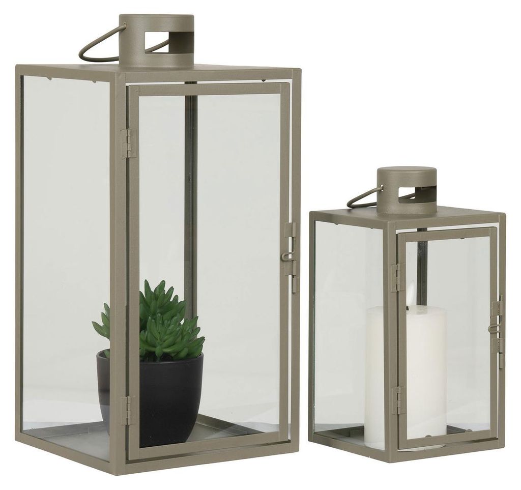 Set 2 Laternen aus Metall und Glas Corfu — Salbeigrün, gestufte Größen
