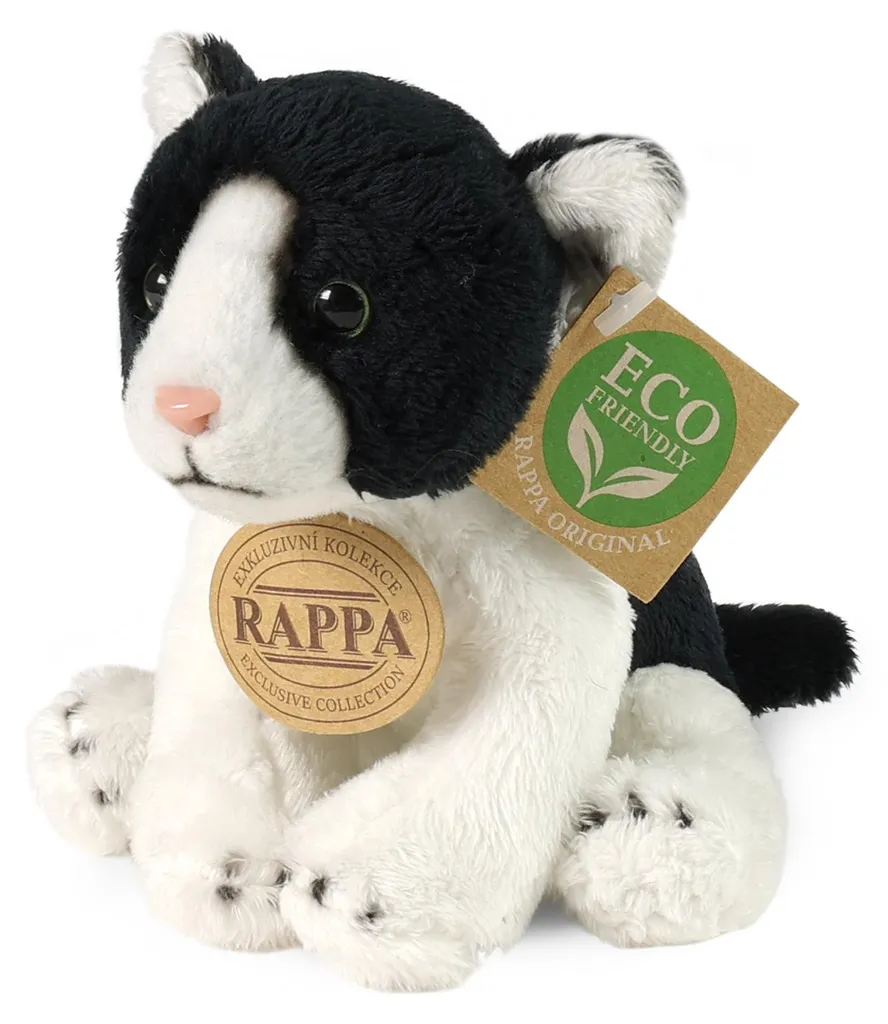 Doudou Chat Noir et Blanc de 14 cm - Peluche de Petite Taille Recyclée