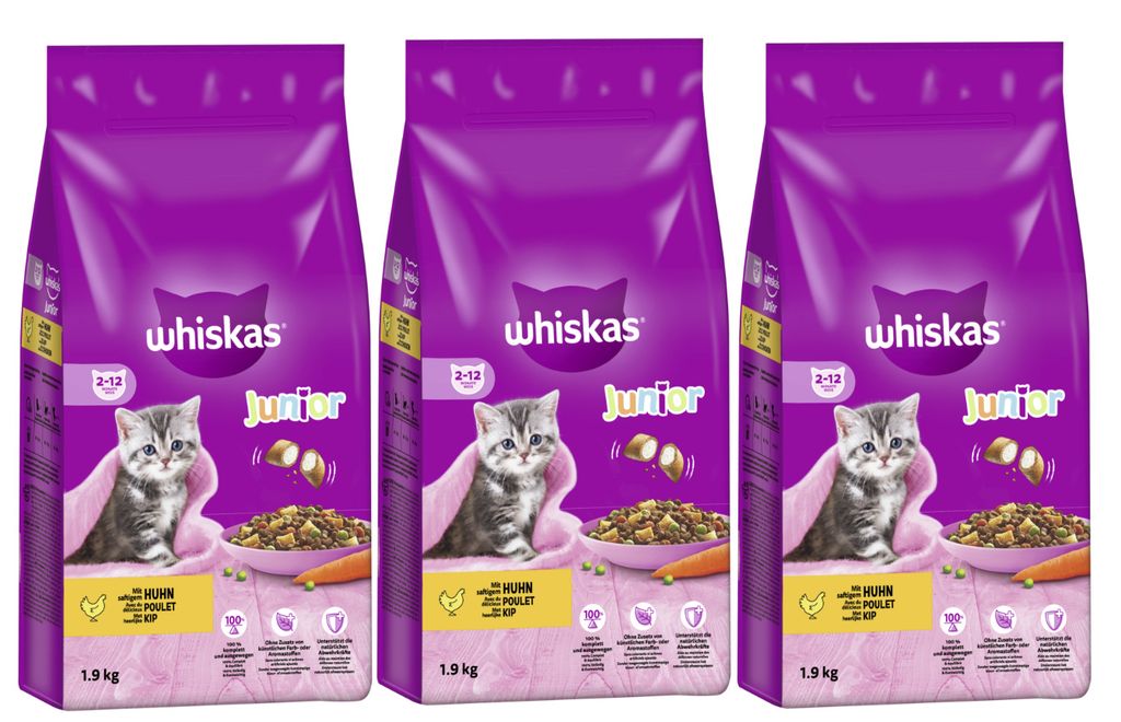 WHISKAS Beutel Trocken Junior mit Huhn 3 x 1,9kg