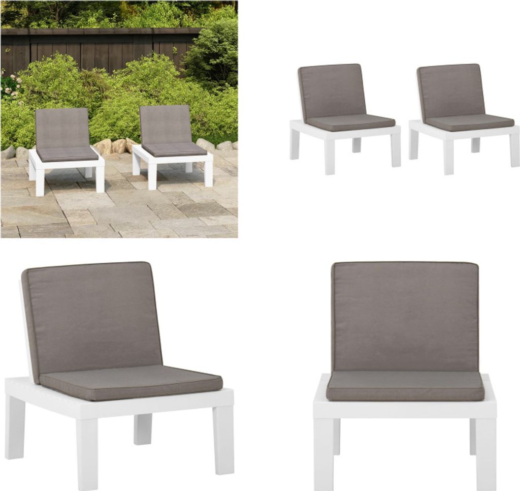 vidaXL Gartenstühle mit Auflagen 2 Stk. Kunststoff Weiß - Gartenstuhl - Gartenstühle - Stuhl - Stühle