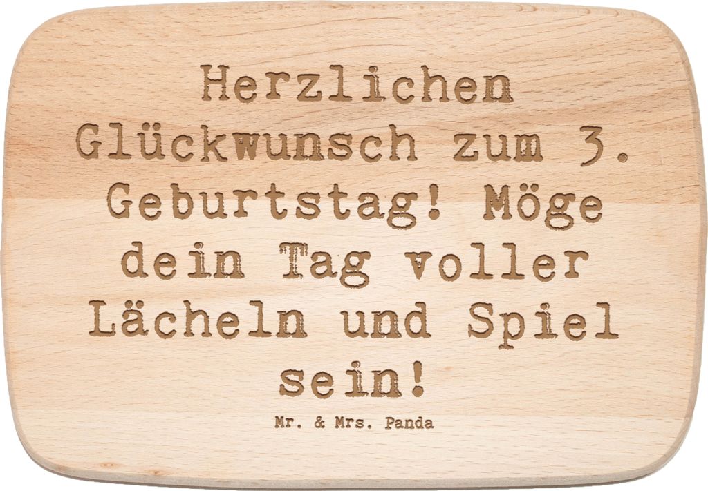 Mr. & Mrs. Panda Holz Schneidbrett Spruch 3. Geburtstag Lächeln und Spiel - Transparent - Geschenk, brotbrett, besonderer Meilenstein, Holzbrett, ...