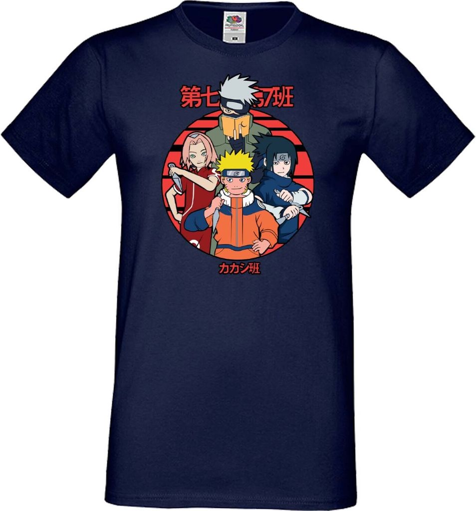 Herren T-Shirt Japan Manga Animation Comics Naruto Team 7 01 Var-031 Team Members, Man XL / Dunkelblau
