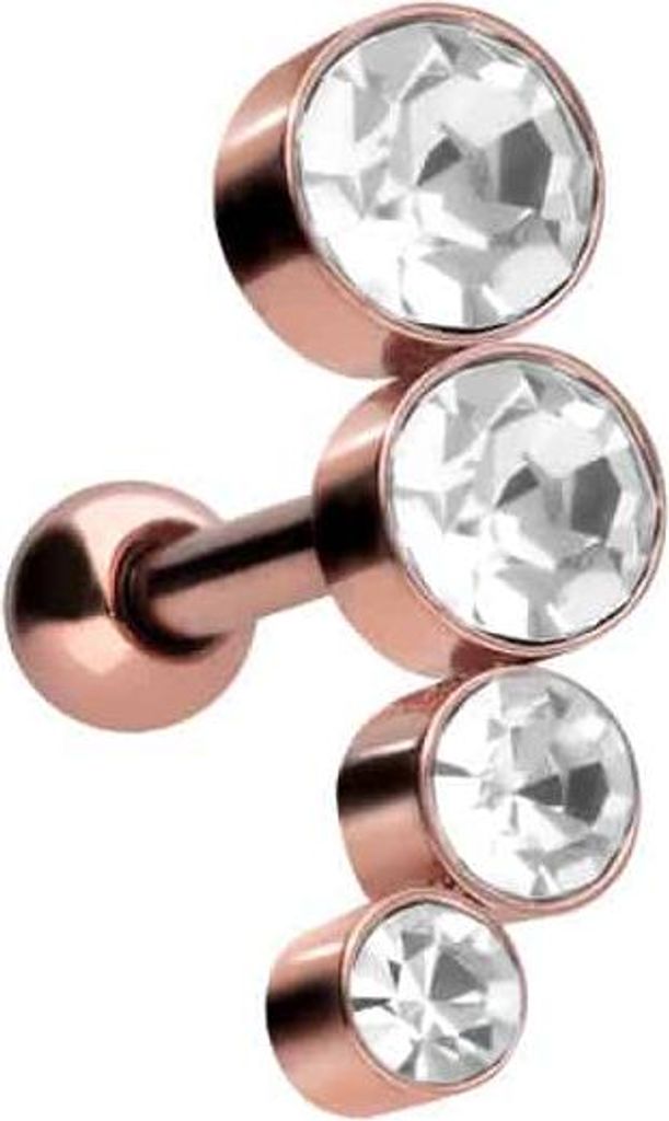 Ohrpiercing Chirurgenstahl Ohrpiercing 4 KRISTALLE RoséGold für linkes Ohr