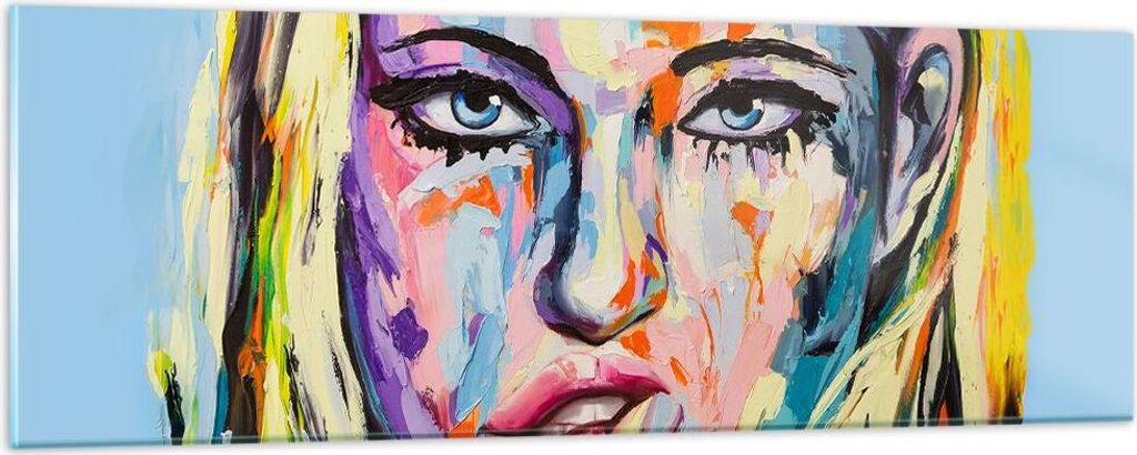 Bilder auf glas - Öl Malerei Porträt Frau - 90x30cm - Glasbilder - Wandbilder - Kunstdruck - zum Aufhängen bereit - Wanddekoration aus Glas - Gl...