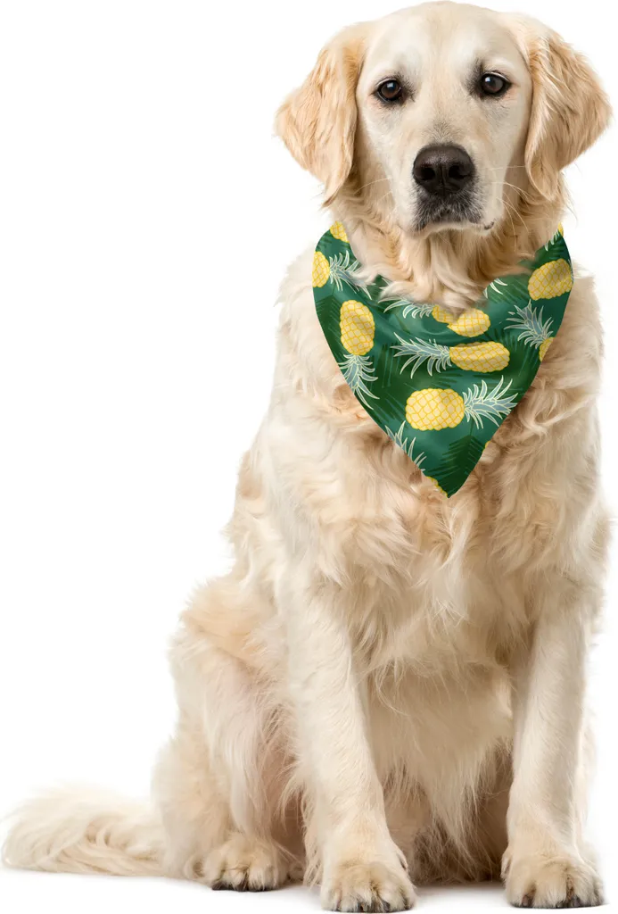 Bandana ABAKUHAUS Cani e Gatti 55x55cm Foglie di Palma e Ananas Verde