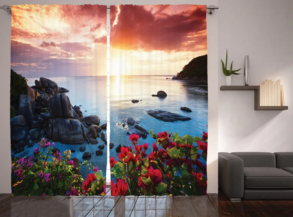 Grand rideau de salon à motifs fleurs de printemps 280x225 cm multicolore