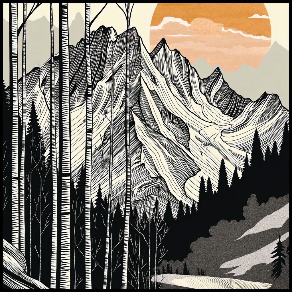 Plakat 90x90cm Holzschnitt Gebirge