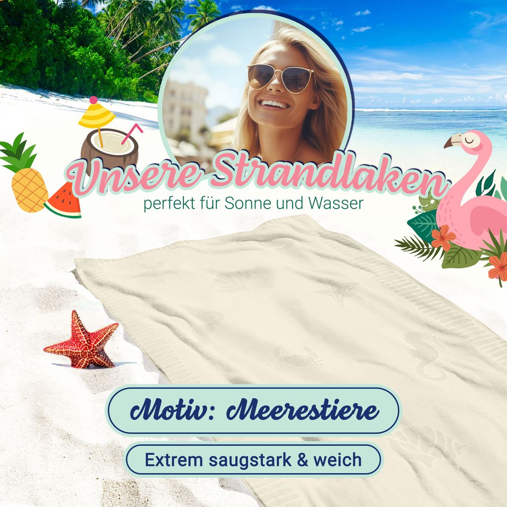 Strandtuch XXL aus Baumwolle, 100x200 cm, beige mit