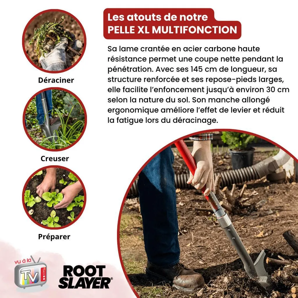 Bêche de jardinage XL Root Slayer pour creuser et couper les racines - 12