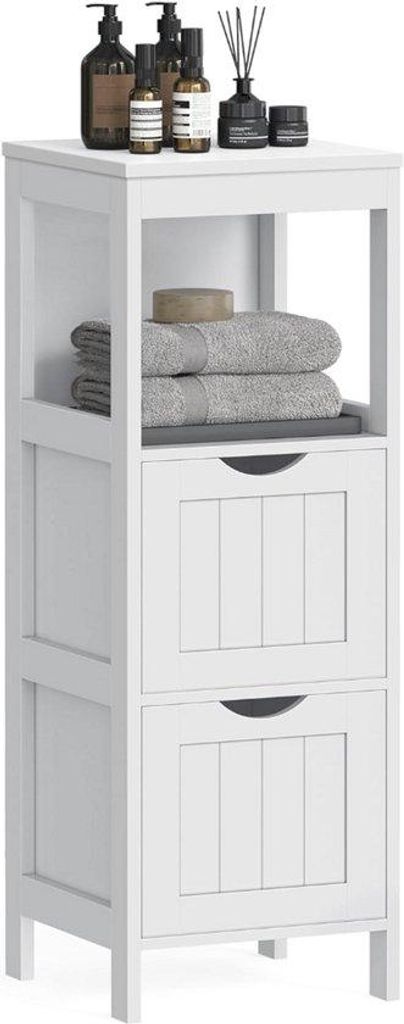 2-Lade-Badkamerkast – 37 x 30 x 80 cm – Industrieles Design – Raumsparendes Badkabinett – Braun/Schwarz