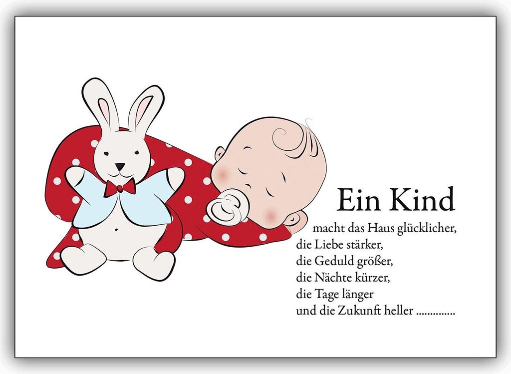 4x Süße Babykarte zur Geburt mit Schnuller Baby: Ein Kind macht das