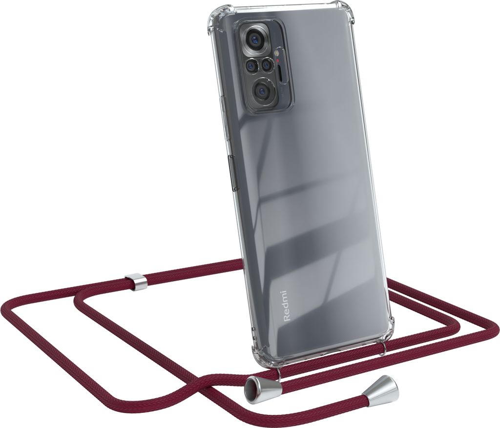 EAZY CASE Handykette kompatibel mit Xiaomi Redmi Note 10 Pro, Handyhülle mit Umhängeband, Handykordel, Schutzhülle Clear, Band in Rot