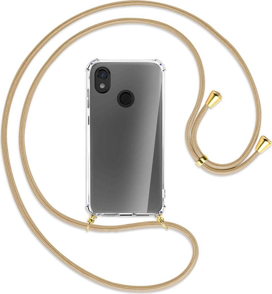 Handykette Backcover-Schutzhülle mit Band (Metall goldfarben) für Cat S52 - caramel
