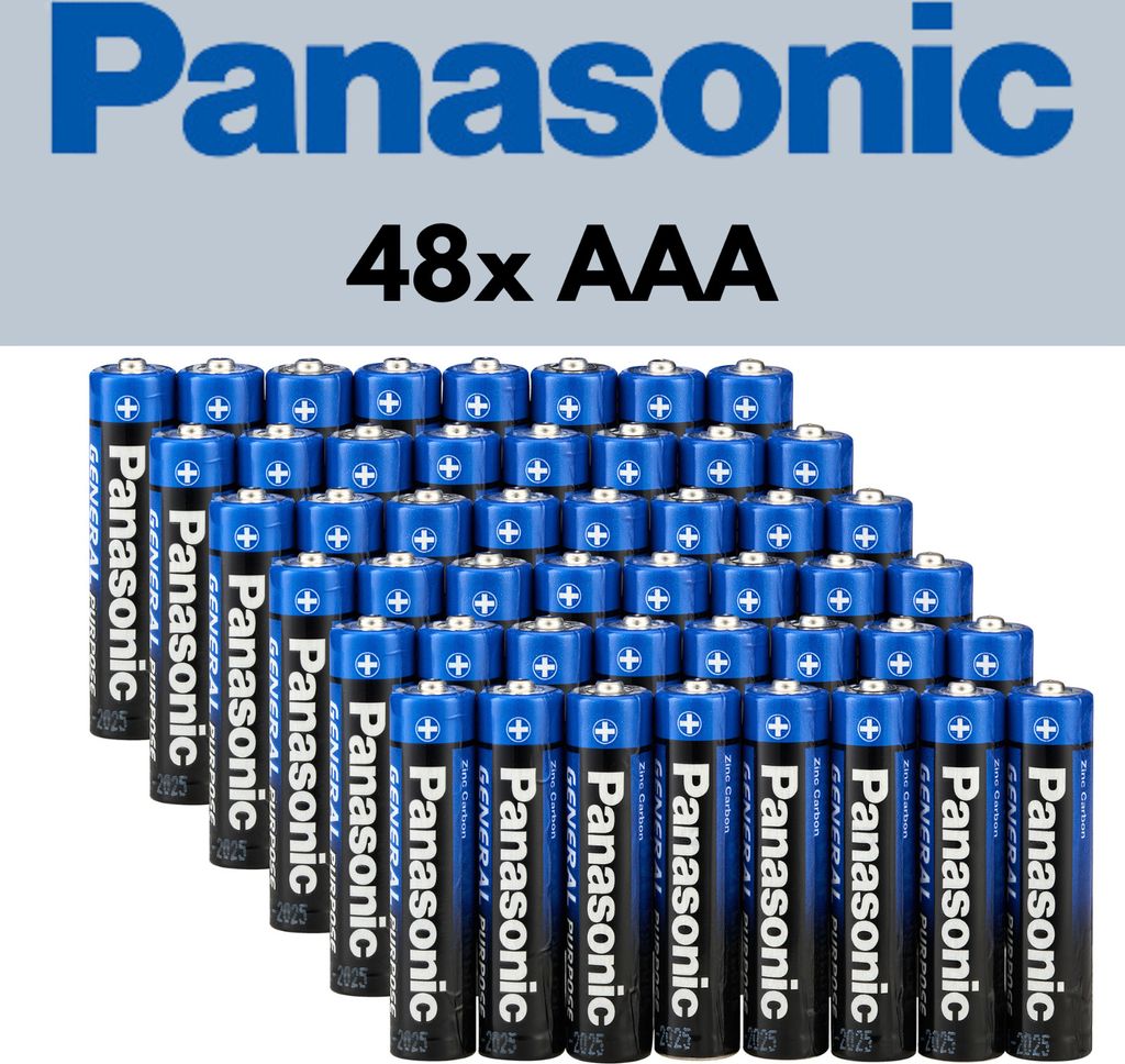 A pyramid-like stack of Panasonic AAA batteries against a light gray and white background.
