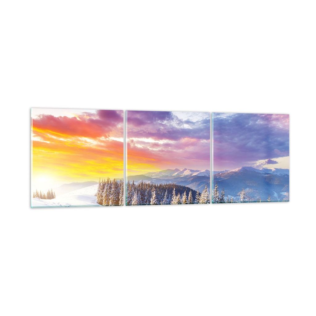 Bilder auf glas - Berge Schnee Winter - 150x50cm - Glasbilder - Wandbilder - Kunstdruck - zum Aufhängen bereit - Wanddekoration aus Glas - Glas Bi...