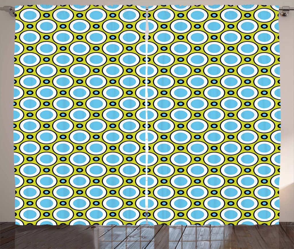 ABAKUHAUS Geometrisch Rustikaler Vorhang, Retro Kreis und Punkte, Wohnzimmer Universalband Gardinen mit Schlaufen und Haken, 280 x 175 cm, Gelb Gr...