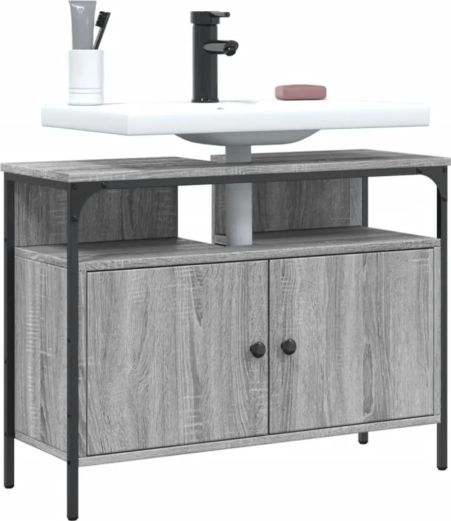 Mobile Lavabo Bagno Grigio Sonoma 80x30x60 cm SYFAX - Arredo Salvaspazio - 2
