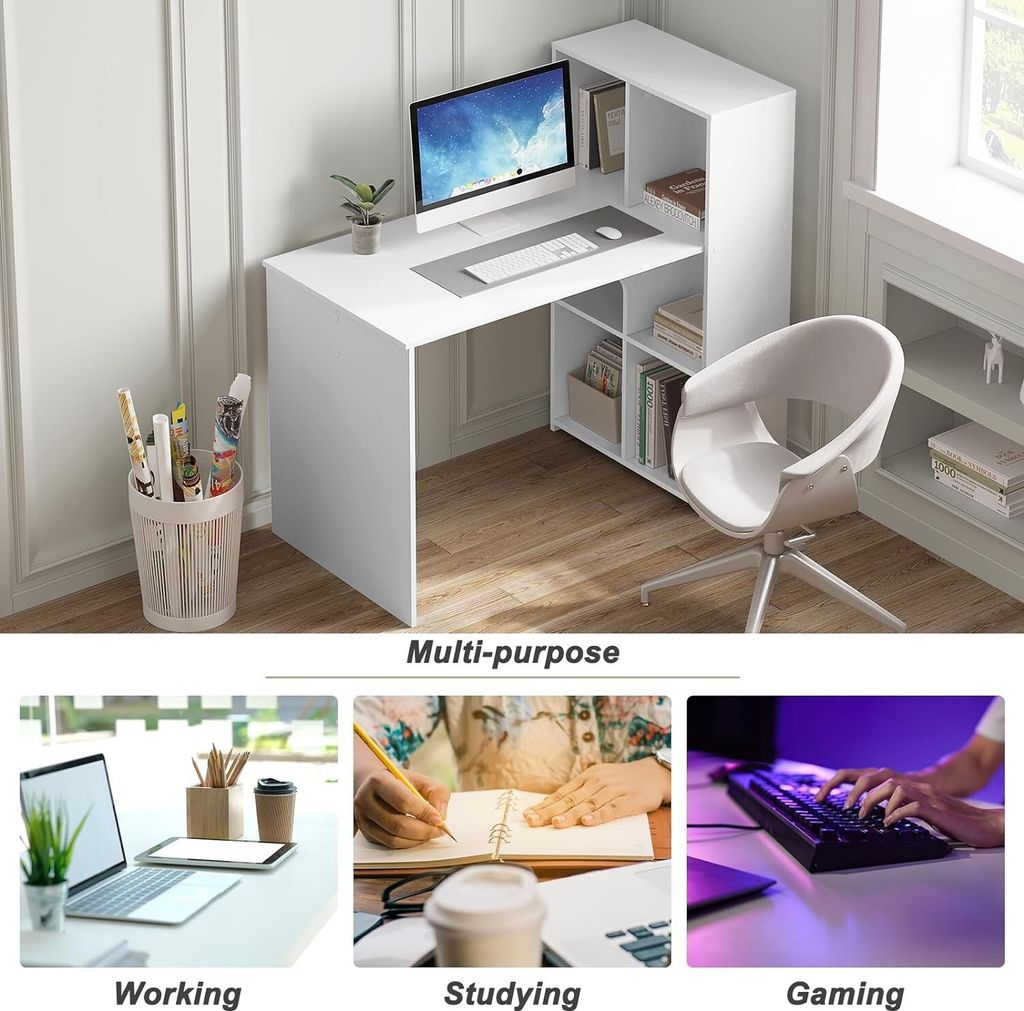 EUGAD Schreibtisch mit Regal links/rechts montierbar, PC Produktbild 5