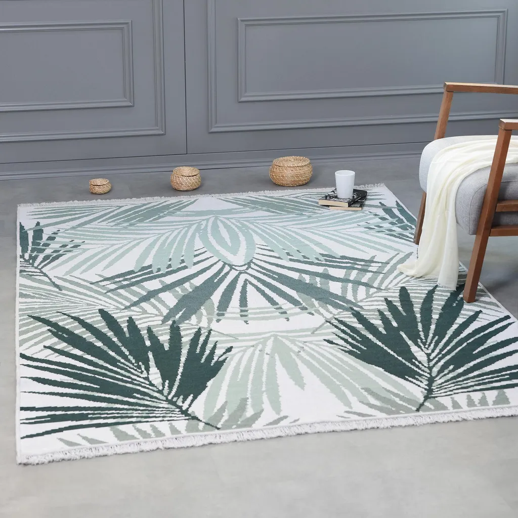 Tapis Antidérapant Vert Palmier 120x170 cm - Décoration Facile à Nettoyer