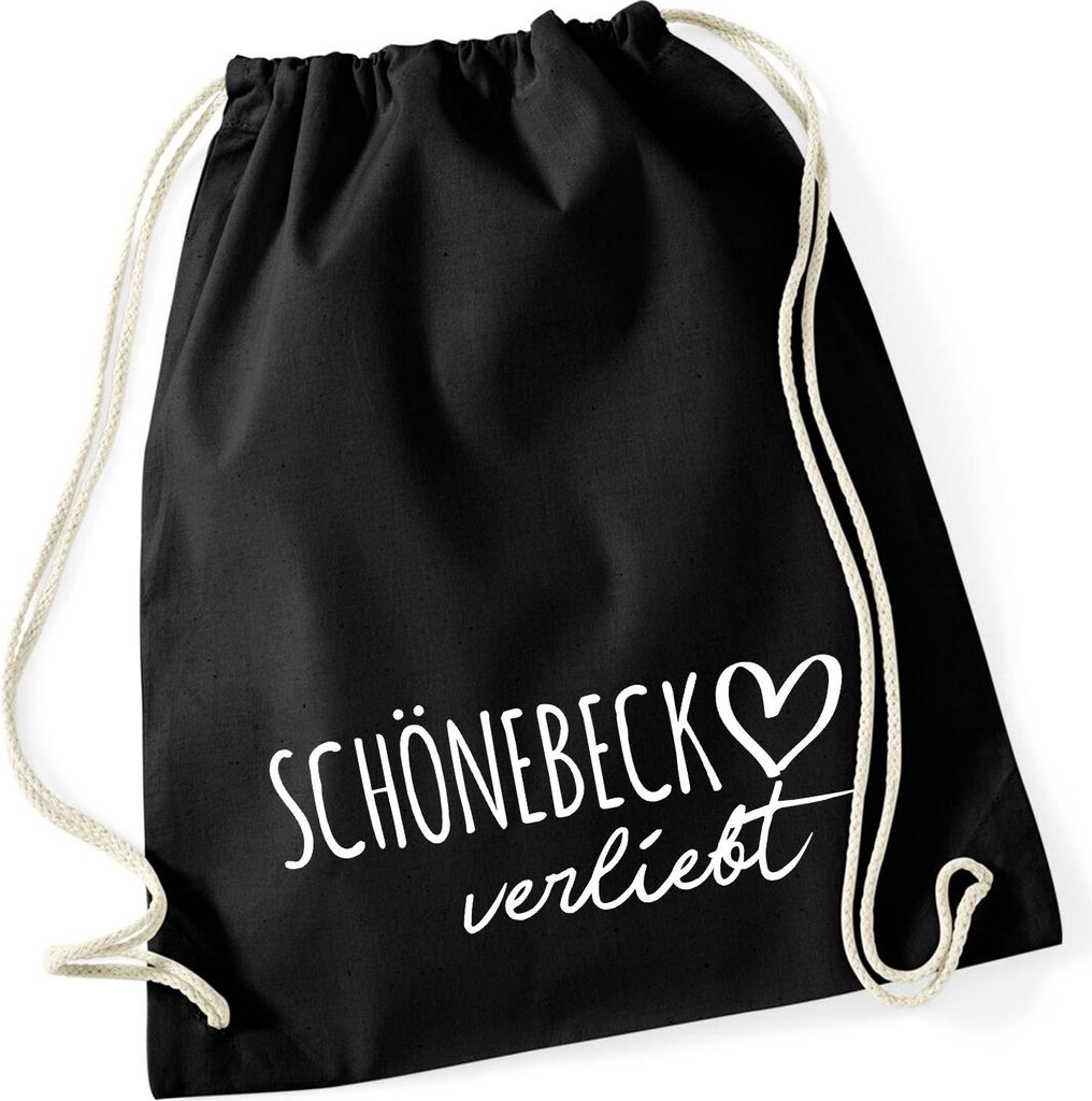 Huuraa Turnbeutel Schönebeck verliebt 12 Liter Black Baumwolle Rucksack Geschenkidee