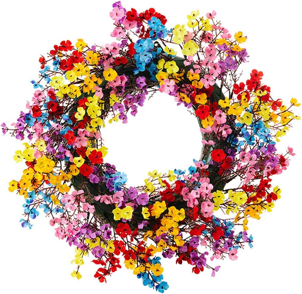 Frühlingskranz für die Haustür – 40,6 cm – Bunter Blumenkranz – Für Hochzeiten, Bauernhöfe, Landhäuser