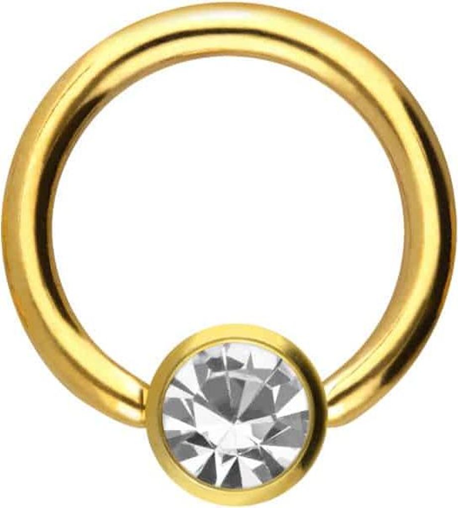 Intim-Piercing, Septum Piercing Titan Klemmkugelring DISC + KRISTALL Gold Innendurchmesser: 7mm | Discgröße: 4mm