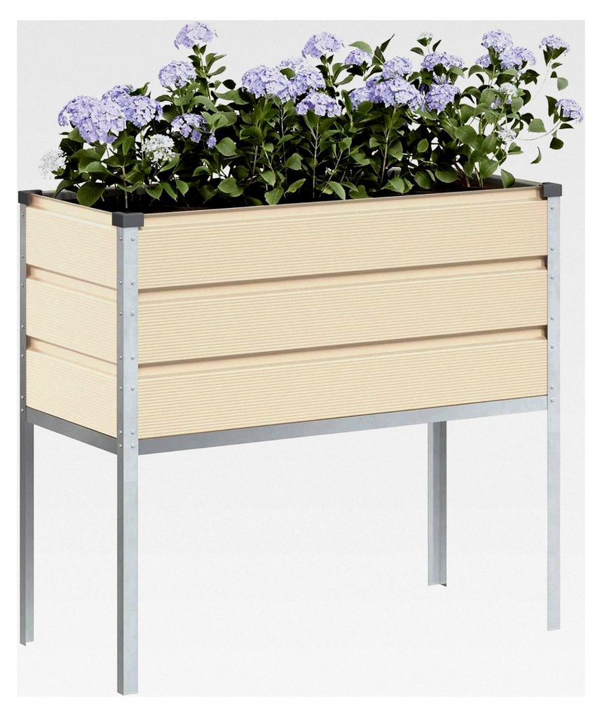 Blumenkästen, elfenbeinfarben, 100 x 45 x 90 cm, verzinkter Stahl, Hochbeet, Pflanzkübel für Blumen, Sukkulenten, Terrasse, Patio, Balkon