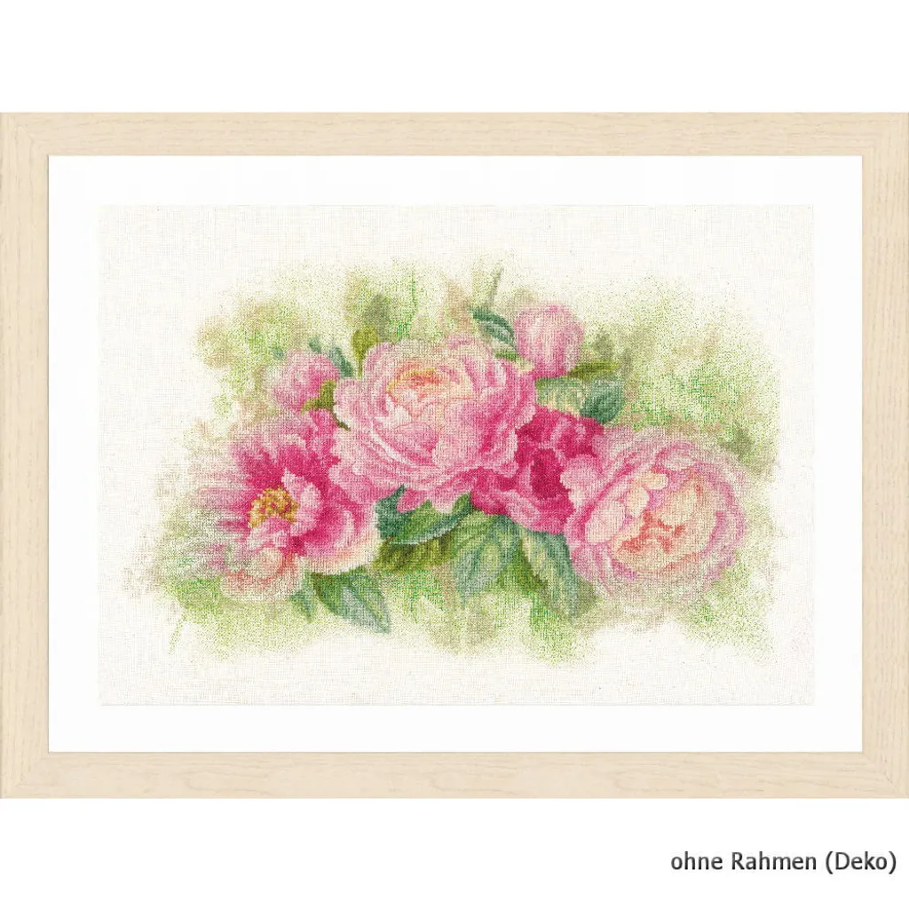 Kit broderie pivoine Lanarte : projet détente au point de croix compté